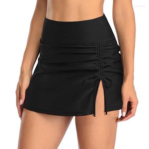 Skirts Women's Skirted Swim Bottom With Built-In Briefs High Waisted Split Sporty Drawstring Skirt Sports Yoga Short Plus Size