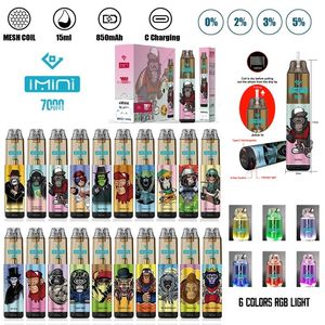 원래 Imini Puff 7000 vape 일회용 RGB 15ML 미리 채워진 850mAh 충전식 일회용 vape 장치 누출 설계 vapor 6 컬러 RGB 라이트 공장 공급