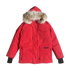 Designer-Parka-Mantel für Herren. Wintermantel aus Kanada, Daunenjacke, Outdoor-Sport-Gans-Windbreaker, Parka mit langem Hals, Bomberjacke aus echtem Wolfsfell