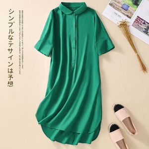 Blusas femininas literárias gordura mm grande sólido casual camisa verão solto fino algodão linho cinco manga vestido