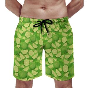 Men's Shorts Summer Board Green Lemon Print Sportswear Lime Slice Graphic Beach Short Pants Retro Quick Dry Swimming Trunks Plus Size