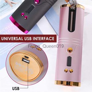 Hair Curlers Straighteners Wireless Automatic Hair Curler Portable USB Rechargeable Rotating Curling Iron Women Girl LCD Display Curly Machine Styling Tool 0918