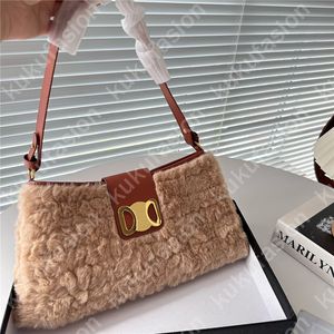 女性のふわふわデザイナーショルダーバッグウィルターントリオンフソフトファッションハンドバッグ台形秋の冬の豪華なショルダーバッグゴールドチェーン財布