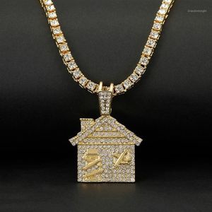 Hip Hop Bando Trap House Halskette Männer Bling Bling Savage Anhänger Halskette mit Tennis Kette weiblich Out Link Kette Jewelry1248i