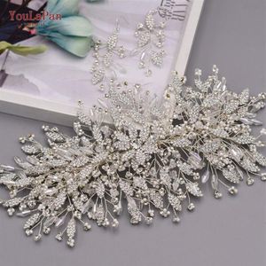 Headpieces Youlapan HP377 Trendy Alloy Leaf Rhinestone Bride Headpiece With Earring Set Pärlor Crystal Wedding Hair Tiara Bridal AC261E