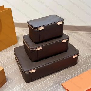 Designer Fashion make up Brown flower Storage Leather Travel Jewelry boxs New set designers Travel Storage Luggage Fashion Trunk boxs Suitcases Bags cosmetic bag