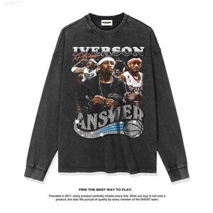 Autumn New Designer Allen Iverson Classic Vintage American Printed T-shirt z długim rękawem