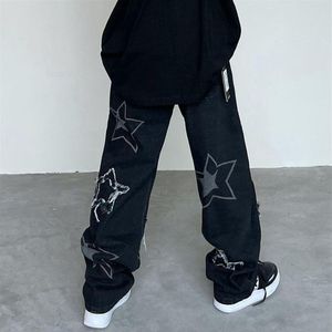 Men's Jeans Y2k Men Star Printed Trousers Autumn Korean Fashion Gothic High Street Style Loose Casual Slim Straight Wide-leg 334D