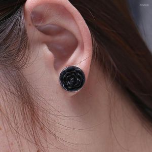 Stud Earrings Creative Black White Color Rose Ear Studs Elegant Women's Stainless Steel Fashion Nightclub Party Jewelry Gifts