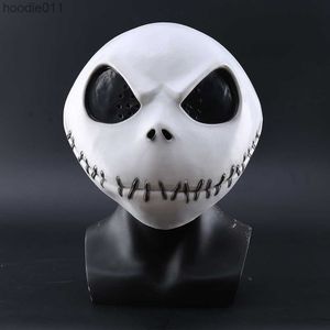 Kostymtillbehör Nytt The Nightmare Before Christmas Jack Skellington White LaTex Movie Cosplay Props Halloween Party Buschievous Horror Mask T200703 L230