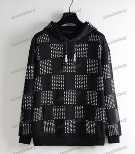Xinxinbuy Men Designerパーカースウェットシャツ24SSチェッカーボードパターンレターエンプロイド長袖女性ブラックS-2xl