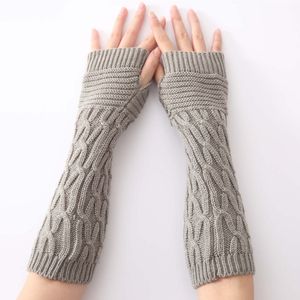 Winter Warm Gloves Cuff Knitted Half-finger Arm Covers Long Fingerless Mittens Wrist Sleeves Warmers for women