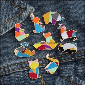 Pins Brooches Pins Brooches Origami Splicing Brooch Rabbit Whale Penguin Enamel Metal Lapel Pin Badges Jewelry 594 H1 Drop Delivery 2 Dhxel