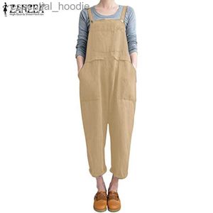 Women's Jumpsuits Rompers ZANZEA Women Sleeveless Dungarees Cotton Linen Loose Casual Pocket Jumpsuits L230918