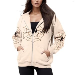 Women's Hoodies Halloween Zip Up Hoodie Loose Gothic Print Overized Sweatshirt Casual Drawstring Tracksuit With Pocket Moletom Feminina