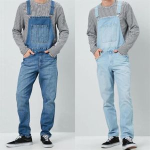 New Fashion Men's Jeans Overalls High Street Straight Denim Jumpsuits Hip Hop Men Cargo Bib Pants Cowboy Male Jean Dungarees290q