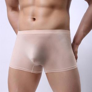 Underpants Sexy Men Underwear Ice Silk Boxers Shorts Homme Thin Semi-transparent Panties Man Solid U Convex Pouch Cueca M-XXL278u