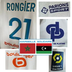 ホームテキスタイル2023プレーヤーの問題Marseillee Solidaire Vitinha Ounahi Rongier Mbemba Maillot任意の名前のカスタマイズサッカーパッチバッジのヒートトランスファーアイロン