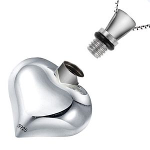 Specialanpassad 925 Pure Silver Heart Type Ashes Box Funeral Cremation Urn Jewelry Halsband Parfym Bottle Lovers Fashion Pendant 268K