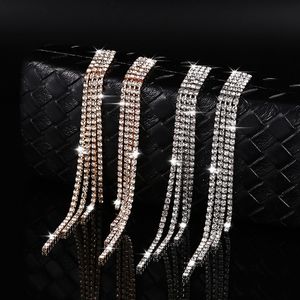 Hoop Huggie Luxury Rhinestone Crystal Long Tassel Earrings for Women Bridal Drop Dangling Earrings Party Wedding Jewelry Gifts 230919