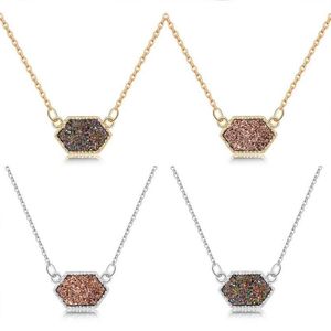 Colares Pingente Druzy Drusy Colar Moda Oval Resina Faux Stone Ouro Prata Banhado Marca Jóias Para Mulheres Girls319E