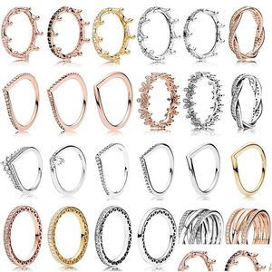 Anel de primavera 925 Sterling Sier Rose Gold Rosa Enchanted Crown Anéis Original Moda DIY Encantos Jóias Para Mulheres Fazendo Drop Delivery Dhjpk