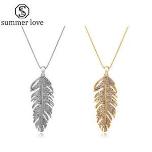 Pendant Necklaces Love Bohemian Fashion Feather Leaf Crystal Link Chain Necklace Women Valentine's Day Gifts Collier Femme 20276p