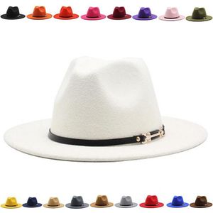 Filt hatt bröllop spänne fashionabla fedora hattar män bred grim ull med läderband höst vinter rosa fascinator kvinnor hattar266i