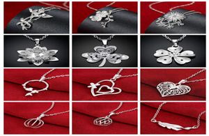 смешанный стиль, 5 шт., серебряное ожерелье 925 пробы, хрустальное сердце, фонарь, бамбуковая хризантема, цветок сливы, клевер, подвеска, подвеска, ожерелье4833846