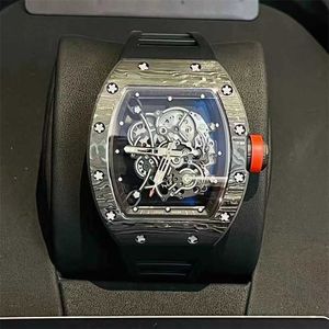 Automatic Richarmilles Watch Automatic Fiber Luxury Men's New Hollow Element Machine RM055 Carbon Rubber Band ayw L