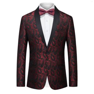 Abiti da uomo Giacca da abito in tessuto jacquard con papillon Abito da cerimonia nuziale alla moda Cappotto con bottone singolo Vino rosso oro Nero Blazer elegante