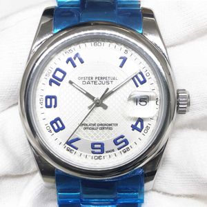 Designer Role Top-Uhr für Mann und Frau, automatische mechanische Uhr, Klassiker Log Arch White Grid Blue Number Table rr024