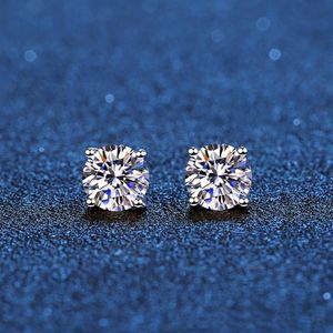 Real Stud Earrings 14k White Gold Plated Sterling Silver 4 Prong Diamond Earring for Women Men Ear Stud 1CT 2CT 4CT 220211219A