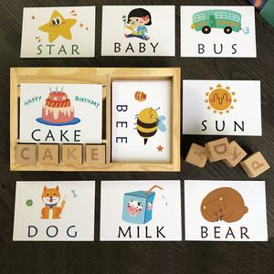 Brinquedos de inteligência Montessori Aprendendo Cartões de Inglês Alfabeto Ortografia Palavras Crianças Jogos Ortografia Palavra Building Block Early Educational Toys 230919