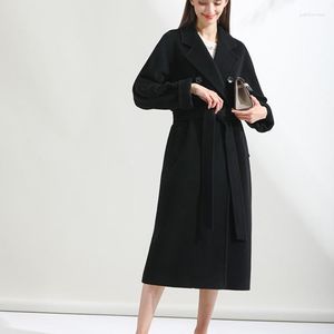Cappotto in cashmere doppio petto color cammello di fascia alta Cappotto in lana di lana medio lungo da donna