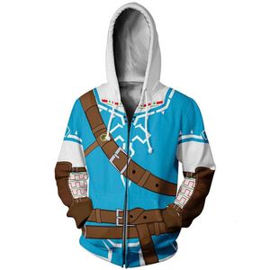 Erkekler sweatshirtler sonbahar dijital baskı 3D cosplay hoodie erkek preppy stil zelda popluar oyunu gündelik moda harajuku zip üst ceket 230918