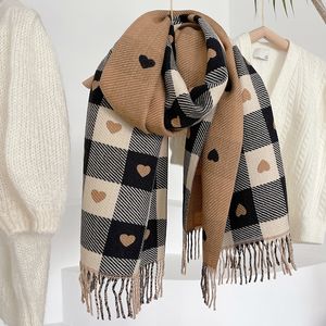 Scarves Luna Dolphin Women Winter Black Camel Plaid Scarf Cashmere Soft Warm Knitted Woolen Neck Pashmina Love Print Big Shawl Ins 230818