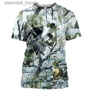 Damen-Blusen, Hemden, Herren-T-Shirts, 2022, Herren-T-Shirt mit 3D-Hirsch-Design, kurzärmelig, Tierdruck, Kleidung, Damen, Jagd auf Elche, Polyester-Material, L230919