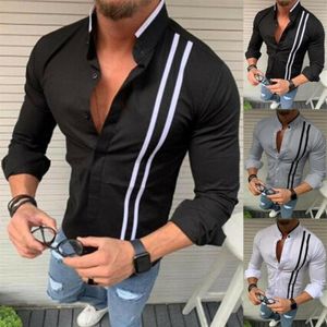 Camicia slim fit da uomo a maniche lunghe con colletto rovesciato Camicia casual formale di lusso elegante a righe Tops235S