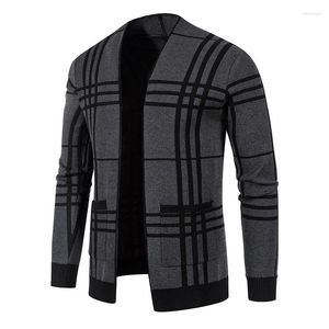 Suéter Masculino Casual Cardigan Básico Listrado Estampado Juventude Negócios Formal Slim Fit Suéter Desgaste Manga Comprida Jaquetas com Gola em V