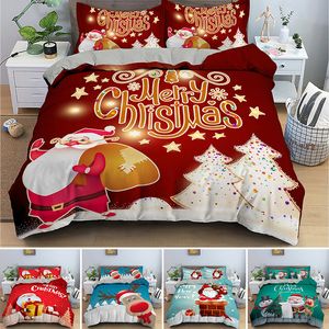 Sängkläder set Christmas Santa Claus Set Single Double King Queen duvet Cover med Pillowcase Festival gåvor Sängkläder sängar 230919