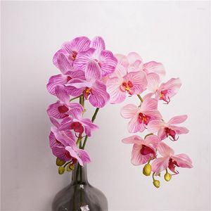 Flores decorativas flor artificial sentir orquídea cola macia 9 cabeça phalaenopsis arranjo de casa decoração peças paisagem casamento