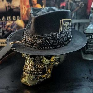 Nowy ręcznie robiony Halloween Fedora Hat for Men Women Skull Western Cowboy Cosplay Party Street Show Jazz Caps 230920