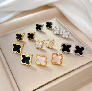 18K Gold Plated Luxury Designer Stud Earring 4/Four Leaf Clover Jewelry Fashion Charm Women Studs Wedding Gift High Quality