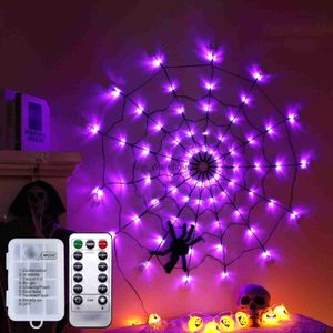 LED -strängar Party Halloween Spider Web Lights With Black Spider Outdoor 8Modes Net Lights Waterproof för Garden Window Scary Christmull Decoration HKD230919