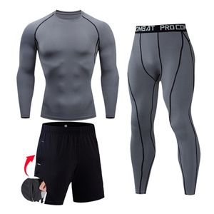 Män kompression set mma långärmad t-shirt mäns snäva byxor fitness bodybuilding kläder skalle topp rashguard sport kostym men2584