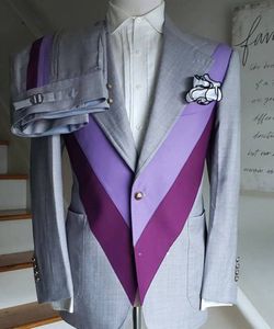 Men's Suits Blazers Grey Purple Patchwork Men Large Big Size Tailored Blazer Trousers Men'S Luxury Suit 2pcs Coat Pant XS 6xl Unique Design 230919