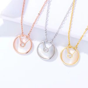 Lovers Gift High quality 925 Silver Amulet Necklace Natural Shell white agate Plated Thick Classic Light Luxury Good-looking Versatile Clavicle Chain
