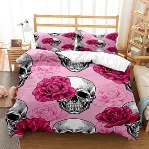 Conjuntos de cama Rosa Rosa Crânio Três Peças Conjunto Artigo de Moda Crianças ou Adultos para Camas Quilt Covers Fronhas 230919