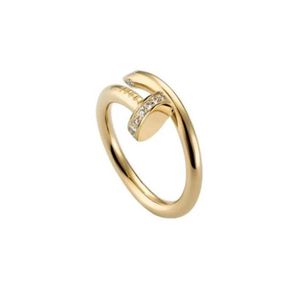 Mode Nail Ring med Box Classic Luxury Designer Jewelry Mens Women Titanium Steel Gold-Plated Gold Silver Rose Fade Never Fade Lover273V